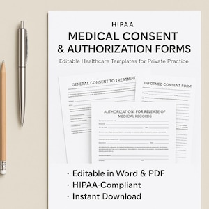 HIPAA Medical Consent & Authorization Forms | Editable Healthcare Templates for Private Practice