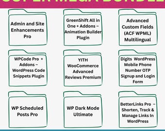 Super Mega WordPress Pro Opt-in Bundle - 9 Premium-Plug-ins - WooHandels, ACF, OTP LogIn, Bewertungen, Dark Mode - Sofortdownload