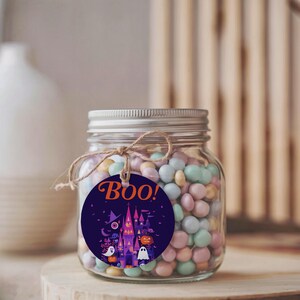 Etiquetas de recuerdo de Halloween de Castillo Espeluznante: Etiquetas redondas imprimibles (descarga instantánea)