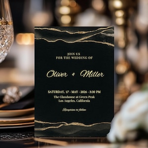 Black & Gold Wedding Invitation Template 5×7–Editable Corjl–Mobile Friendly, Printable Invite, Instant Download, Elegant Wedding Invitation