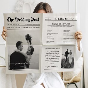 Wedding Photo Newspaper Program Template: Printable Newlywed Times Infographic