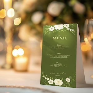 Sage Green Wedding Menu Card Template 4×9 – Editable Corjl · Mobile Friendly, Wedding Crest Menu, Printable Reception Menu, Instant Download