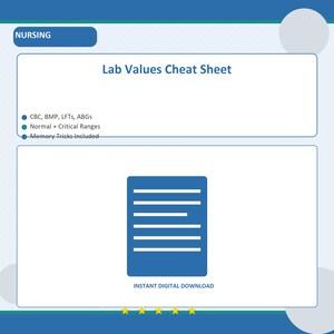 Lab Values Nursing Cheat Sheet Normal Ranges Critical Values NCLEX Reference Card PDF