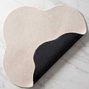 Japandi High Low Textured Rug– Minimal Wavy Line Area Carpet, Modern Living Room Irregular Shape Rug in Custom Color image 5