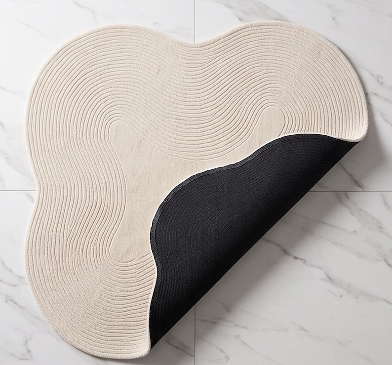 Japandi High Low Textured Rug– Minimal Wavy Line Area Carpet, Modern Living Room Irregular Shape Rug in Custom Color image 5