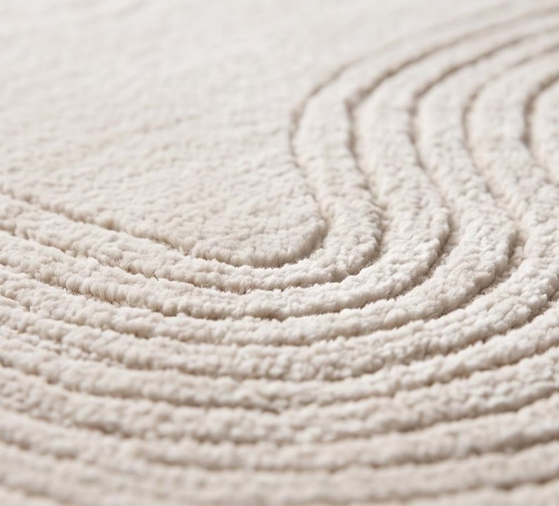 Japandi High Low Textured Rug– Minimal Wavy Line Area Carpet, Modern Living Room Irregular Shape Rug in Custom Color image 4