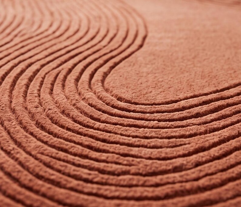 Japandi High Low Textured Rug– Minimal Wavy Line Area Carpet, Modern Living Room Irregular Shape Rug in Custom Color image 19