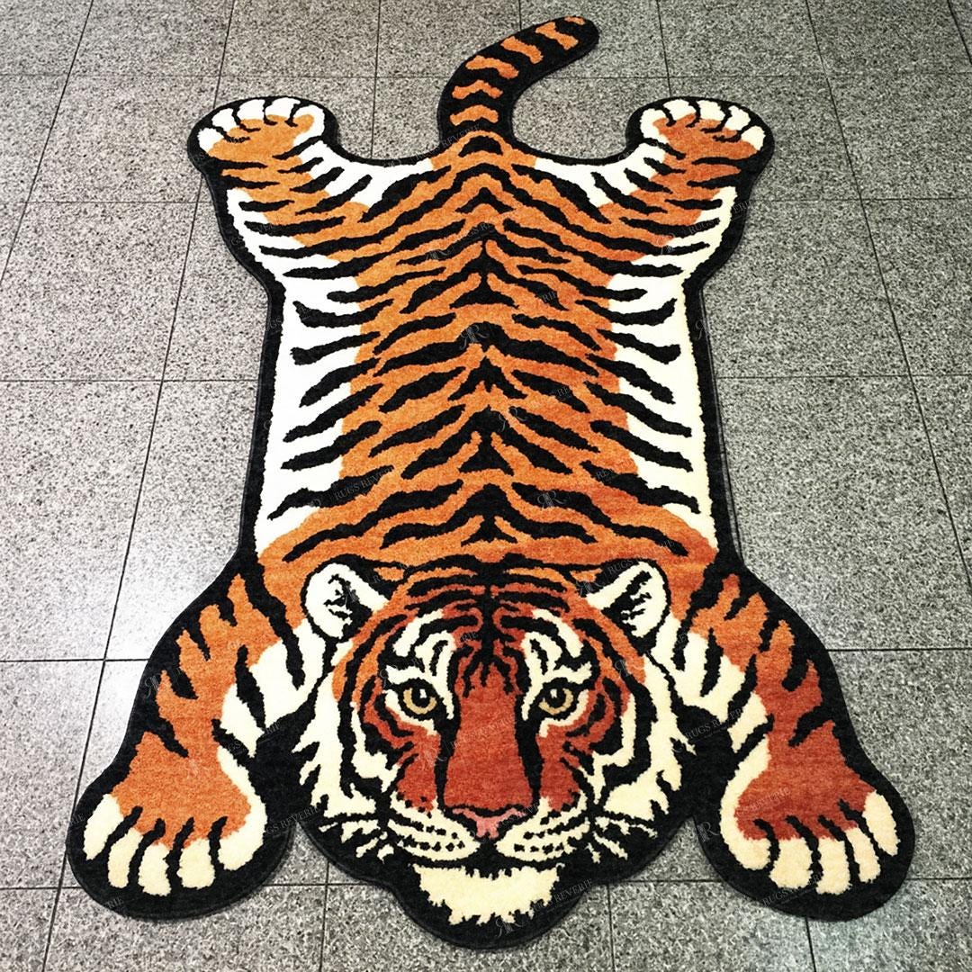 Tiger Shape Rug Tiger Shaped Hand-tufted Wool Rug | Animal Design 5x7 Carpet for ...