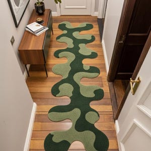 Abstract Black Wavy Runner Rug, Hand-Tufted Wool, Irregular Organic Shape Hallway Accent Rug, Custom Dark Monochrome Decor image 10
