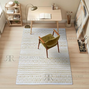 Handmade Flatweave Cotton Rug – Mustard Geometric Minimalist Floor Runner Rug for Modern Living, Eco-Friendly Lightweight Carpet custom size