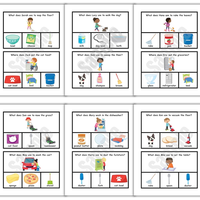 Chore Task Cards for Autism & SEN, What Where Questions Task Cards ...