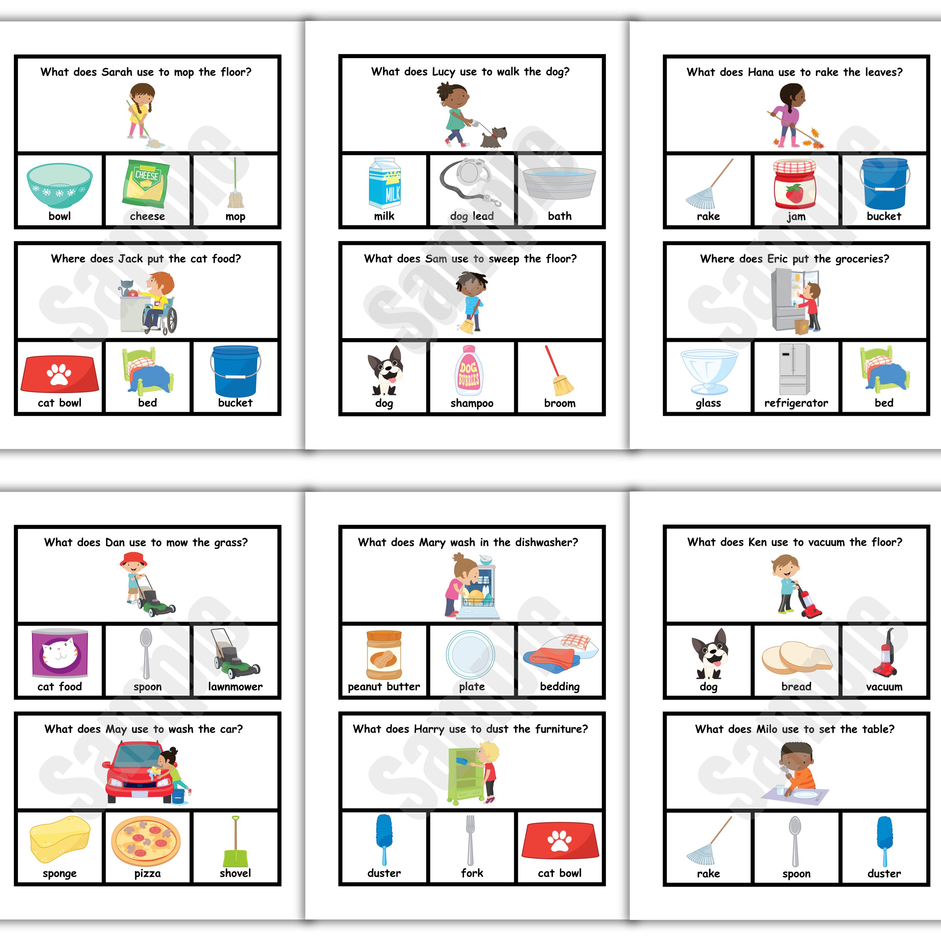Chore Task Cards for Autism & SEN, WH Questions, Life Skills, Speech ...