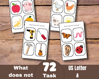 What doesn’t belong? Task Cards For Language Development, Speech Therapy, ABA Therapy Special Education, Receptive Language, PDF Download