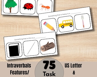 75 Intraverbals Features/Characteristics Task Cards, Language Development, Speech Therapy, ABA Therapy, Special Education, Autism, ESL PDF