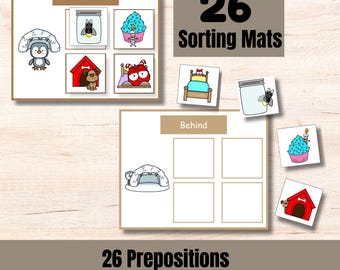 Sort By Preposition Activity, Match Prepositions High Quality Prepositions Sorting Task Cards, 26 Printable Sorting Mats, Speech Therapy ABA