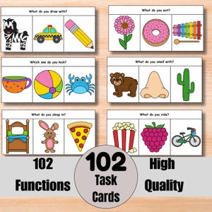 Funktionen Aufgaben, 102 hochwertige Aufgaben, Logopädie, ABA, ESL, Sonderpädagogik, Pre K, Rezeptive Sprache, Instant Download