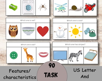 Merkmale, Aufgaben, 90 Merkmale, Sprachtherapie, ABA, Sonderpädagogik, Pre K, Rezeptive Sprache, Sofort Download