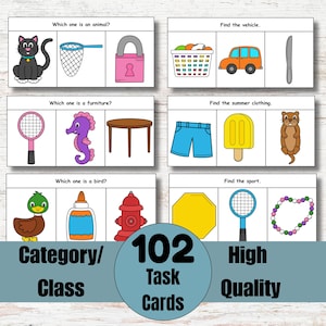 Categorie/les, 102 hoogwaardige taakkaarten, spraak- en taaltherapie, ABA, ESL, speciaal onderwijs, taalontwikkeling, direct downloaden