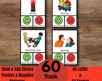 Good Choice & Bad Choice Task Cards, Positive And Negative Behavior Choice Cards for Kids, Classroom Behavior Management, Speech Therapy PDF