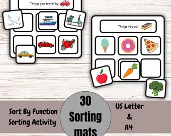 Sort By Function Activity, 30 Printable Sorting Mats, Speech Therapy, ABA | Things You Drive, Ride, Eat, Sit On, Drink, Wear | PDF Download