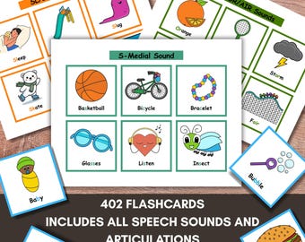 Spraak- en taaltherapie articulatieflashcards, spraakarticulatiematten. Taalontwikkelingsbundel voor kinderen met spraakvertragingen
