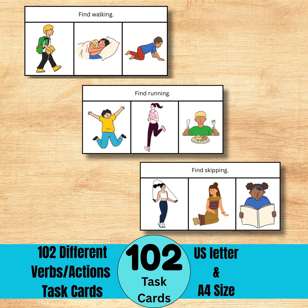 Verbs/actions Task Cards, 102 Verbs Task Cards, Speech & Language ...