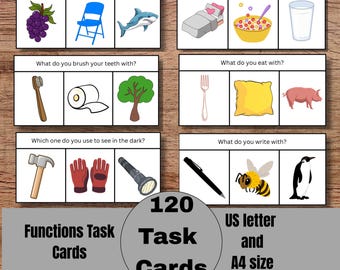 Funktionen Aufgabe Karten, 120 Funktionen Aufgaben, Logopädie, ABA, ESL, Sonderpädagogik, Pre K, Rezeptive Sprache, Instant Download