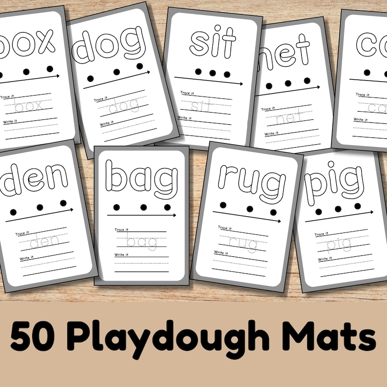 50 CVC Playdough Mats Printable, Kindergarten Phonics Sounds, CVC Word ...