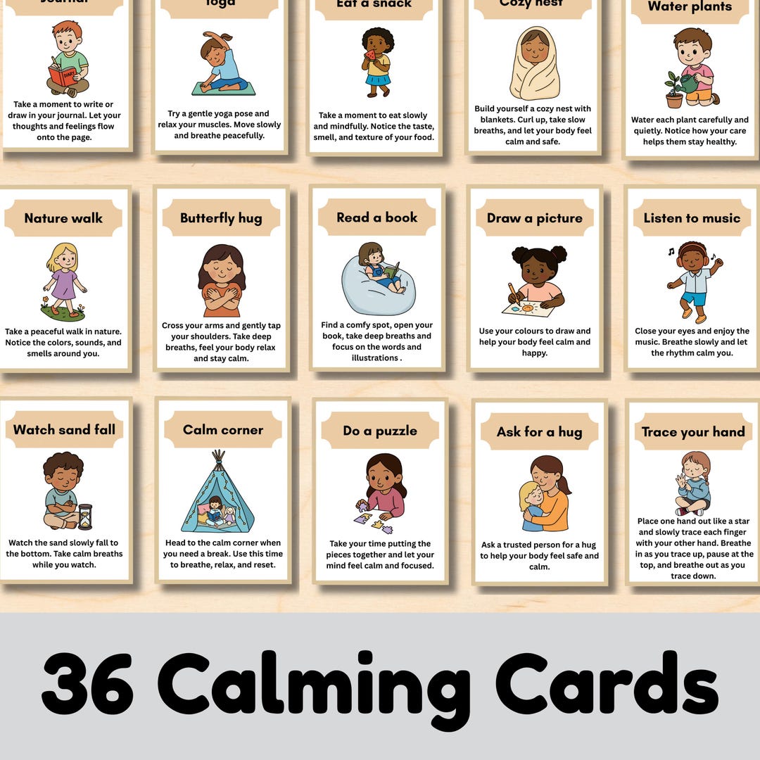 Calming Cards for Kids, Printable Calm Down Cards, Coping Skills ...