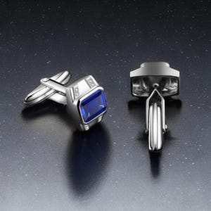 Blue Sapphire Cufflink, 925 Sterling Silver Sapphire Cufflinks For Man Square cut Blue Sapphire Gemstone, men&#39;s Groom Wedding Jewelry gift