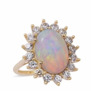 White Opal Gemstone Ring 14k Solid Gold | October Birthstone Jewelry | Dainty Opal Gold Ring for Women