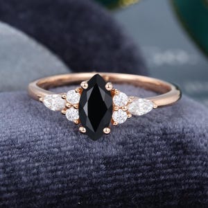 14k Yellow Gold Ring Black Onyx Gemstone 6x12 MM Stone Women&#39;s Gift Gift For Girl Engagement Ring Marquis Cut Ring Black Onyx Ring