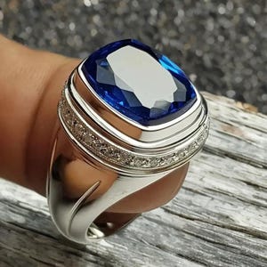 Handcrafted Blue Sapphire Ring for Men | Sterling Silver 925 | Vintage Style Men’s Jewelry