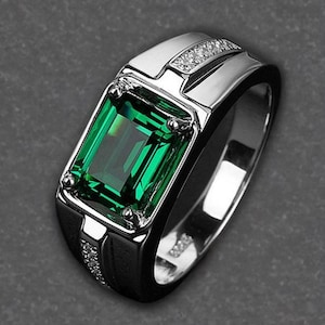 Emerald Solitaire Ring: 92.5 Sterling Silver, May Birthstone