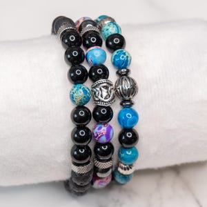 NIVARYN bracelet (blue jasper, shiny onyx, hematite, lava stone, Ø 8mm, gift for men, men&#39;s jewelry, handmade)