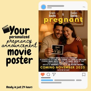 FILM POSTER Schwangerschaft Ankündigung Anpassbare Social Media Post Erste Mal Mama Schwangere Wand Kunst Mama Papa Baby Schwangerschaft offenbaren Mom To Be