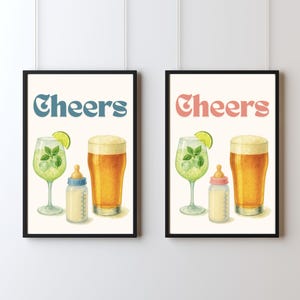 Pôster CHEERS, maternidade, paternidade, pais de primeira viagem, dia das mães, dia dos pais, anúncio de gravidez, primeiro bebê, arte de impressão de parede