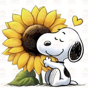 Abrazo de girasol de Snoopy, diseño lindo, SVG, PNG, PDF, CMYK, JPG, archivo 3375x3375