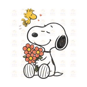 Diseño de flores de Snoopy Woodstock, PNG, PDF, CMYK, SVG, JPG, archivo 3375x3375