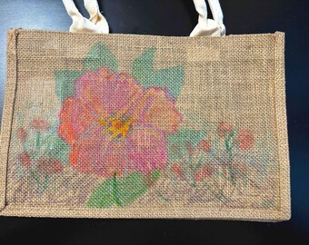 Hibiscus Burlap Bag