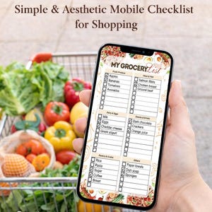 Phone Grocery PDF | Editable Mobile Shopping Checklist | Digital Food Planner for iPhone & Android