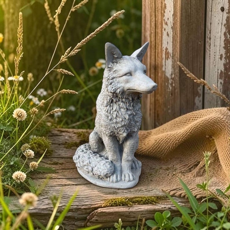 Large Sculpture of Sitting Fox Statue Detailed Fox Sculpture Cement ...