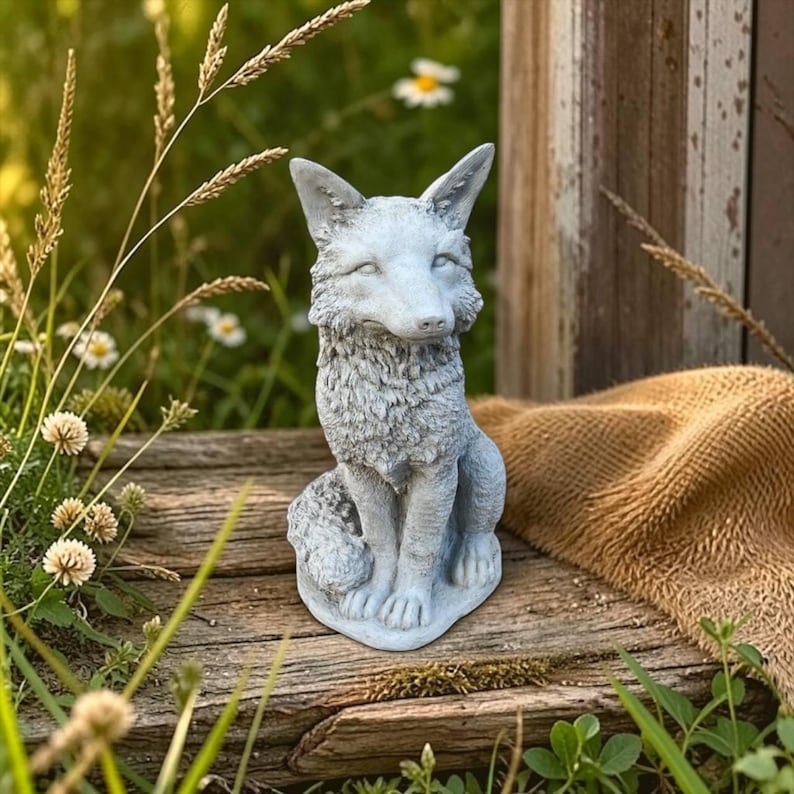 Large Sculpture of Sitting Fox Statue Detailed Fox Sculpture Cement ...