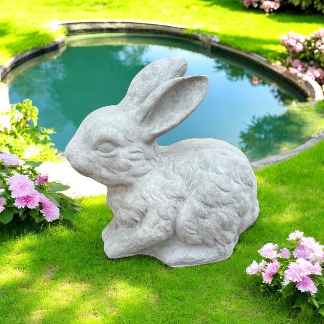 Furry Bunny Concrete Sculpture Cement Rabbit Gift for Garden or ...