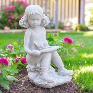 Girl Yard Statue Outdoor Child Garden Sculpture Kids Memorial Gift Stone Girl with bird Figure Lawn Resin Art Concrete or Plastic Figurine