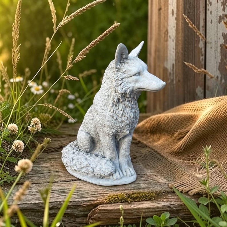 Large Sculpture of Sitting Fox Statue Detailed Fox Sculpture Cement ...