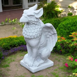 Mythical Gargoyle Stone Figure Outdoor Sculpture Sitting Bird Creature Statue Gothic Cement Style Garden Monster Concrete or Resin Decor