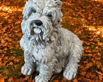 Maltese statue with painted nose and eyes Concrete detailed dog memorial Outdoor sculpture Garden pet grave statuary Dogs lovers gift figure