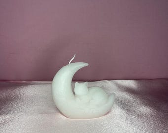 Cat on the Moon Memorial Candle (white)