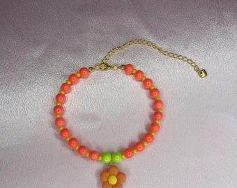 Orange Daisy Cat Necklace